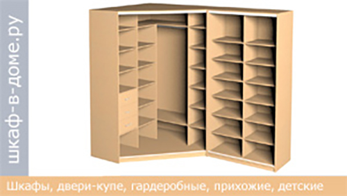угловой книжный шкаф купе - вид